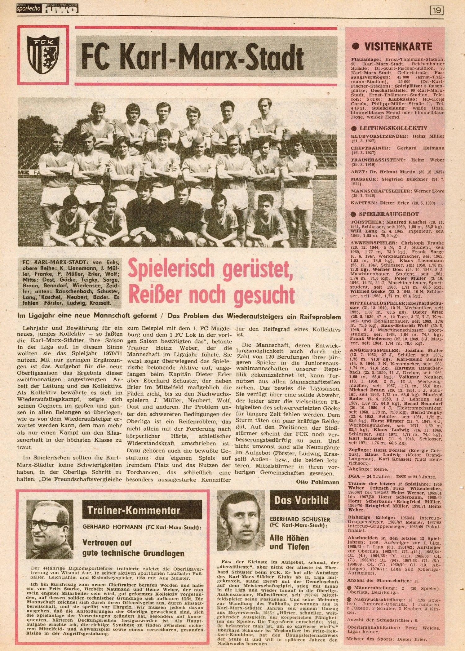 Sonderausgabe Sportecho / Fussballwoche - August 1971