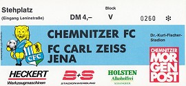 Saison 1990-91, 30 Jahre altes Ticket für das Heimspiel CFC - Jena