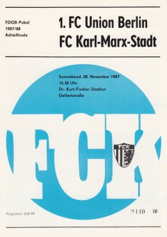 FCK-Programmheft zum FDGB-Pokal-Achtelfinale (28.11.87) gegen Union Berlin