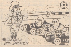 Fuwo-Karikatur zum Rennen um die vier EC-Startplätze 1973. Der FCK wurde Fünfter.